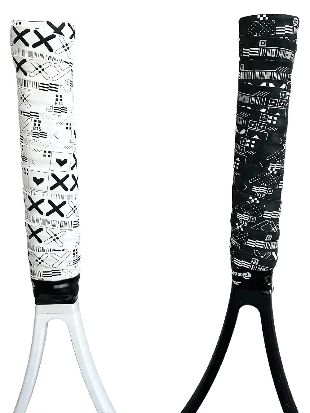Sweat-Absorbing Anti-Slip Tennis Racket Grip Tape - SF3482 in white and black patterns for secure, sweat-free gripping.